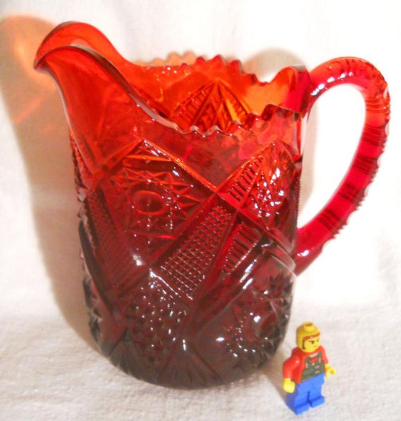 Boondockfinds's tweet image. Amberina Red Omnibus Milk Pitcher EAPG Hobstar Antique Glass etsy.me/2XwJ20z via @Etsy #ValentinesDay #giftidea #red #serving #collectible
