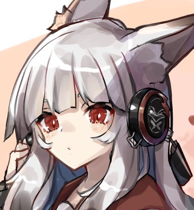 1girl animal ears solo red eyes headphones fox ears long hair  illustration images