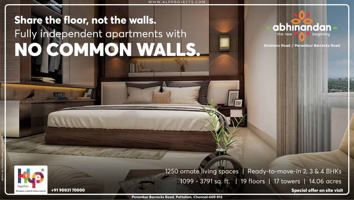 Klpproject's tweet photo. With NO COMMON WALLS and stunning views on all 3 sides, each home at the Abhinandan is a story waiting to be lived in. Come see this ready-to-move-in splendor we have built for you. Ph: 90031 70000 https://t.co/CDt29WVtCf