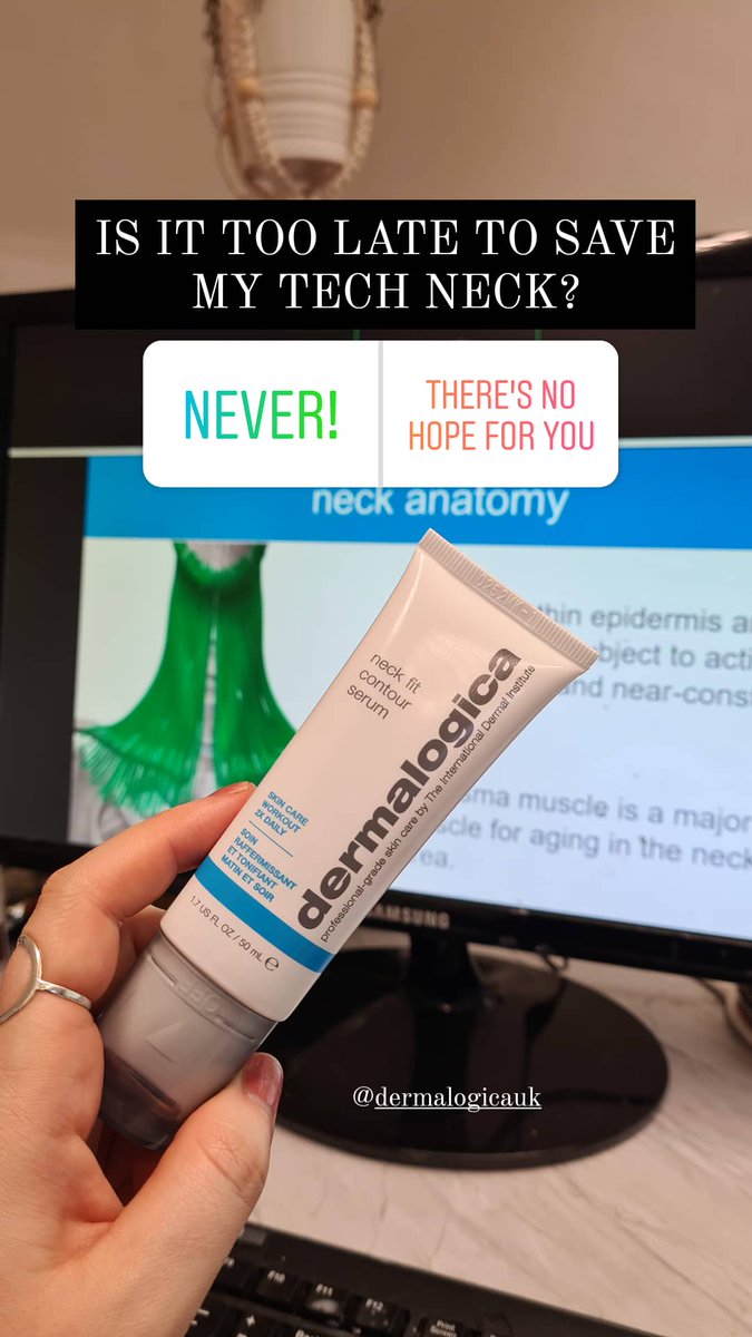 Learning all about the new <a href="/DermalogicaUK/">Dermalogica UK & IRE</a> Neck Fit Serum (a mini work out for tech necks like mine). Does anyone else use skincare on their neck? I'm starting an 8 week challenge with this from tomorrow!!