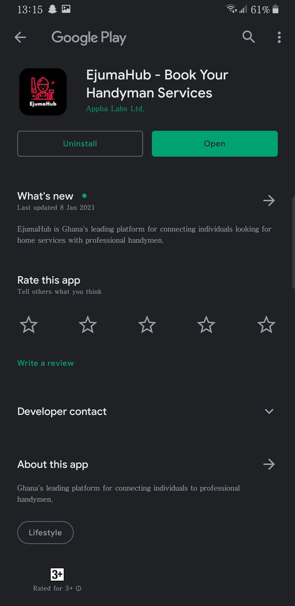 phiiPhi13's tweet photo. Wow @ejumahub on Playstore today 🥳🥳🥳

Ghana’s leading handyman service platform 🙌🏽
Download Now

https://t.co/nTVjZJoFvC

#ejumahub #apphalabs #AppStore #codemickey https://t.co/W4FqN5FB8K https://t.co/bYCsMgxkgY
