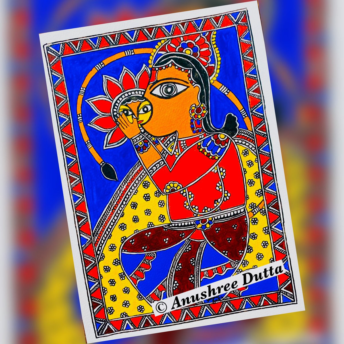 Just finished this painting of Lord Hanuman in Madhubani style!! #madhubaniart #mithila