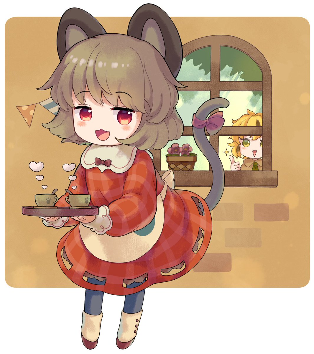 nazrin ,toramaru shou 2girls multiple girls mouse ears animal ears tail red eyes mouse tail  illustration images