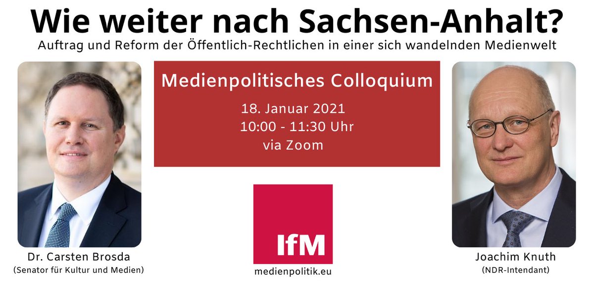 IfM_mediadb's tweet photo. Wie weiter nach Sachsen-Anhalt? Medienpolitisches Kolloquium zu Auftrag und Reform des öffentlich-rechtliches Rundfunks. All welcome. https://t.co/RUKujet0vG https://t.co/rSl39zHGot