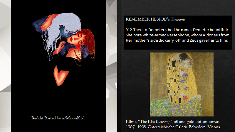 A massive thread on modern Persephone & Hades (mostly romanticized) representations, based on a seminar. I see reference to the popularity of the phenomenon, but rarely see the examples. So, here they are!Start with analysis of fanart on the right to ground layers of reception