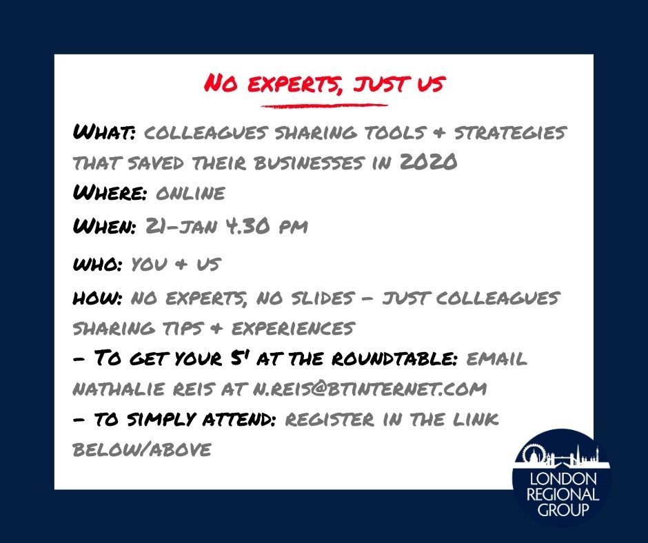 Dear <a href="/ITILRG/">ITI LRG</a> members, join our roundtable to share how you managed to stay in business in 2020. Email Nathalie Reis at n.reis@btinternet.com if you have a tip or a strategy other translators and interpreters could benefit from. Please RT.