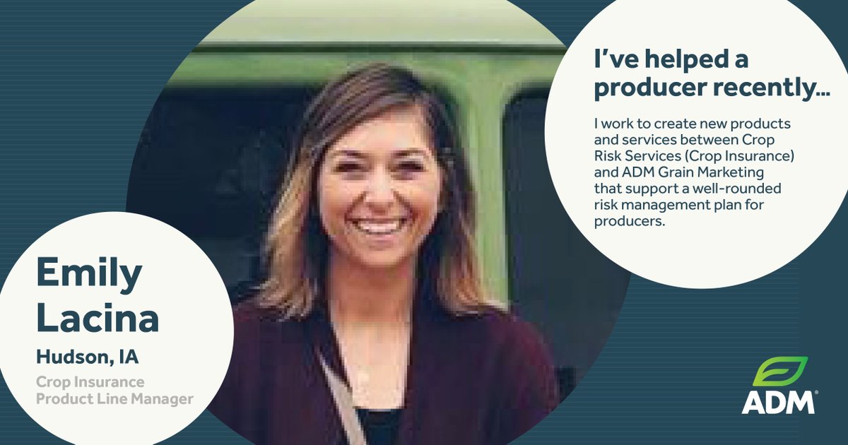 Meet Emily, a Crop Insurance Product Line Manager for ADM in Hudson, IA. In her spare time, she enjoys boating, running, and hiking with her husband and dogs. 

Get in touch with Emily or contact a #TeamADM rep near you! ⬇️
admadvantage.co/36LMev2