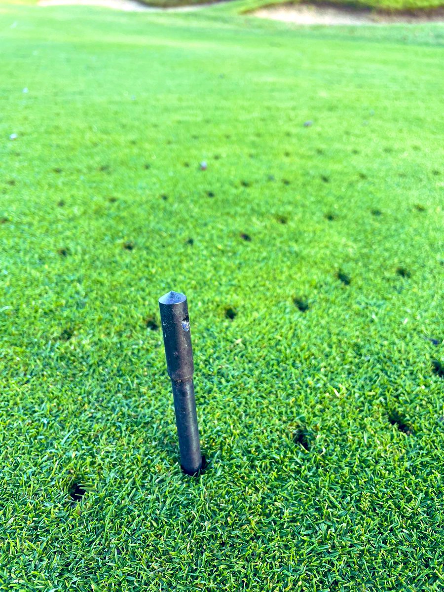 Adzmatthews's tweet photo. Taking the opportunity while it’s quiet to aerate most surfaces, relieve some compaction and let them rest @MAGCagronomy @MoorAllertonGC https://t.co/x7XA651QXA