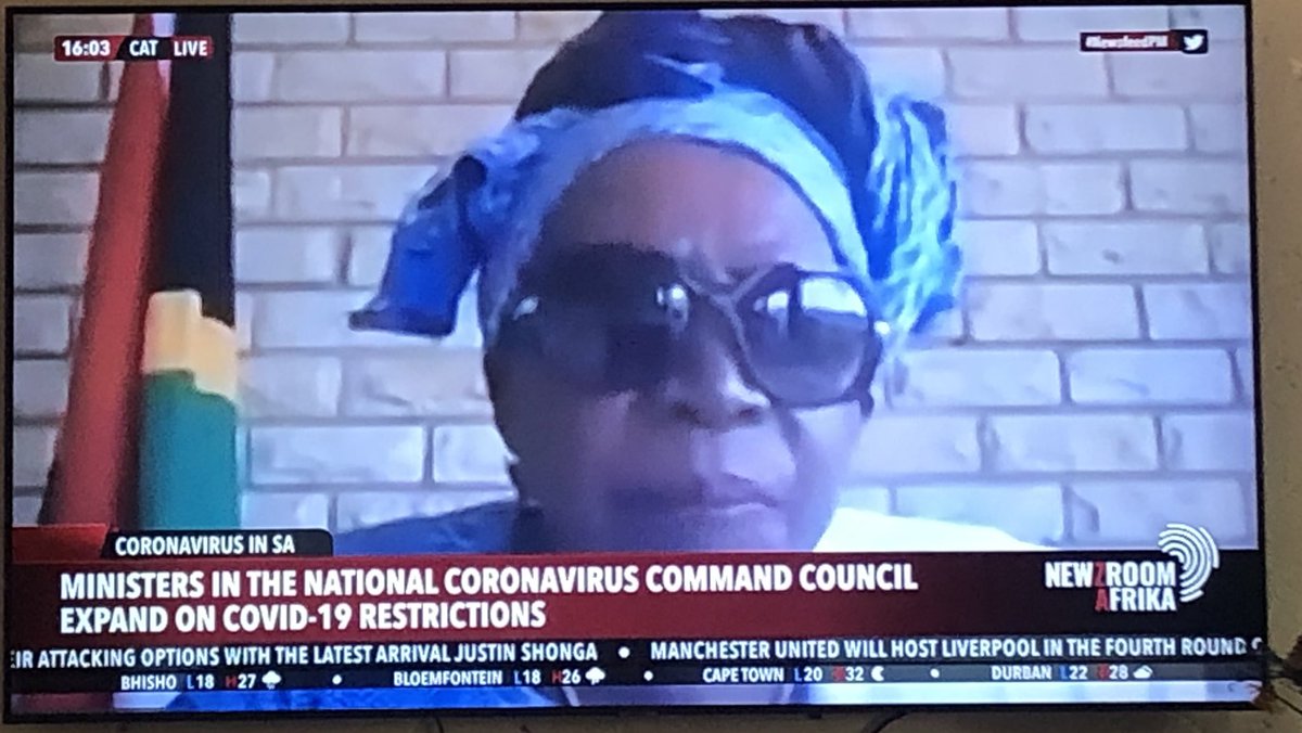 sontondlovu's tweet photo. Minister decided to keep the shades on for this briefing. Ukhathele Shem😎 #Covid19SA #NCCC #Level3Regulations https://t.co/DFxQ3nBrvE
