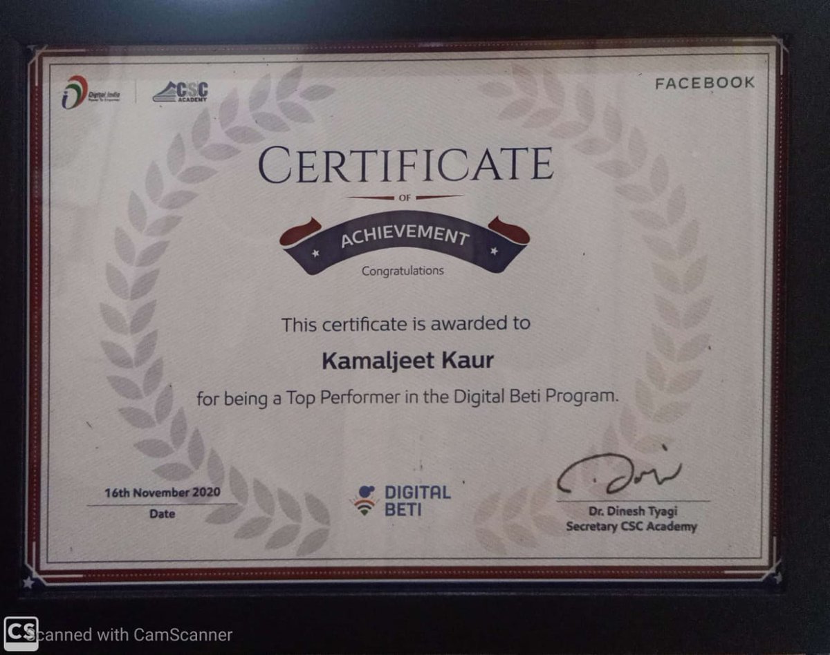 csckamaljeet's tweet photo. Thanku CSC and Digital beti for this...I m glad to receive this honour. https://t.co/md83CxwEwx