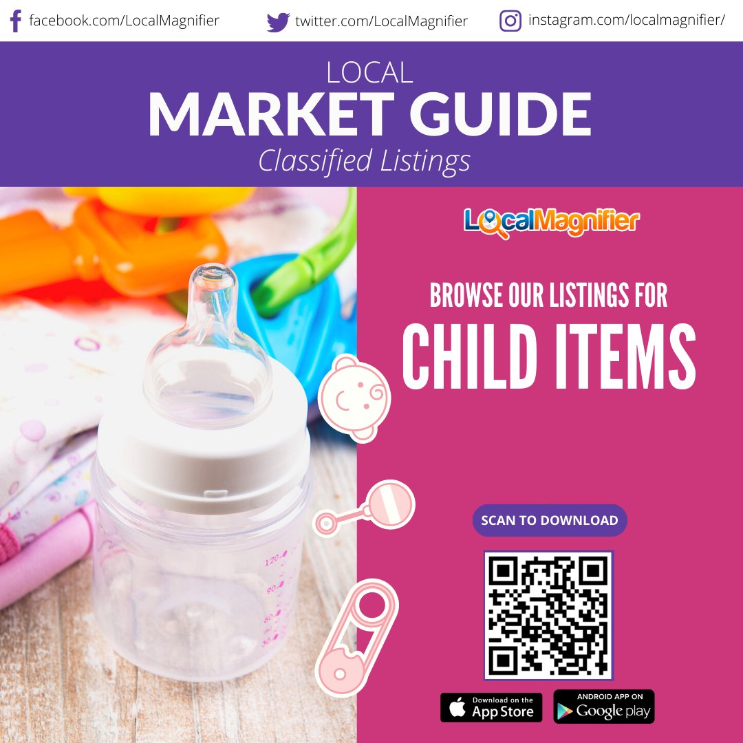 LocalMagnifier's tweet image. Having a baby? If you are looking for child items you can browse on our classified listings and find the right item for you.

#LocalMagnifier #Classifiedlistings #babyitems #newborn #baby #community #marketguide