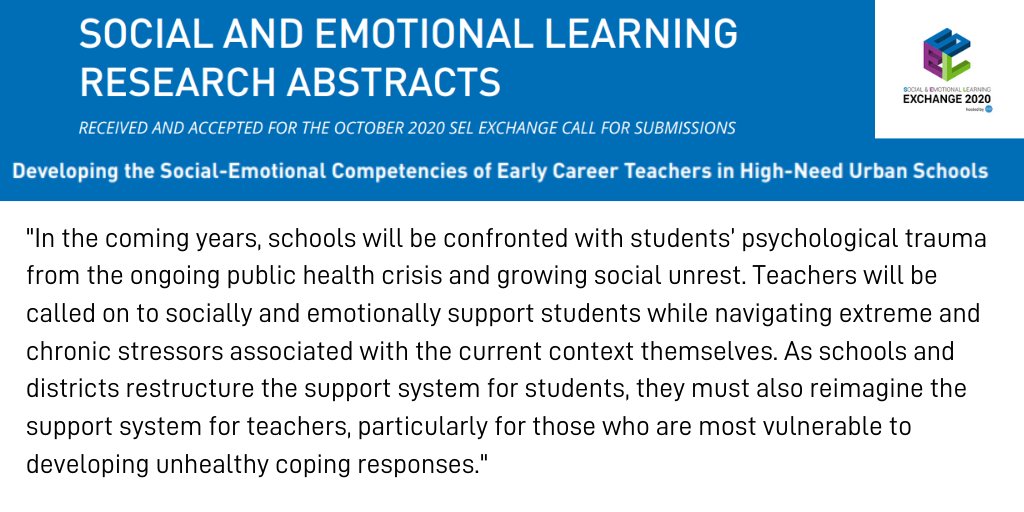 2024SELExchange's tweet image. Take the pulse of the latest developments in the field of #SEL, including this study of how to develop social-emotional competencies of early career teachers in high-need urban schools, submitted to the #2020SELExchange buff.ly/38XH7c8