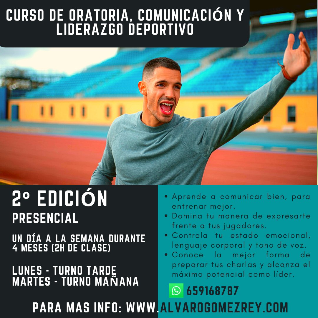 alvarog_rey's tweet photo. NUEVO LANZAMIENTO. 2º EDICIÓN del Curso de Comunicación, Oratoria y Liderazgo Deportivo de forma PRESENCIAL en Madrid. 

Tras la buena acogida del año pasado vuelvo a lanzar el curso ¡con muchas mejoras!. Comenzará la 2º o la 3º semana de febrero. 

+INFO: https://t.co/7C5VgcpcQ2 https://t.co/xnSQ9VU1hd