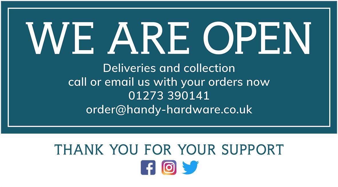 handyhardwareuk's tweet photo. We are still open for all your needs and serving at the door. Please remember to stay safe at home &amp; give us a call or email with your order.  You can collect or we will safely deliver to you for free.. Hayley will be manning the phones &amp; Gary will be out delivering. https://t.co/B0l41qoMKN
