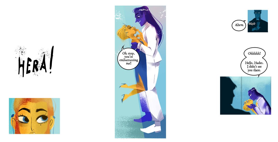 Interesting portrayal of Zeus (we see him yell) and Hera (he godhandles her). Hades is uncomfortable.