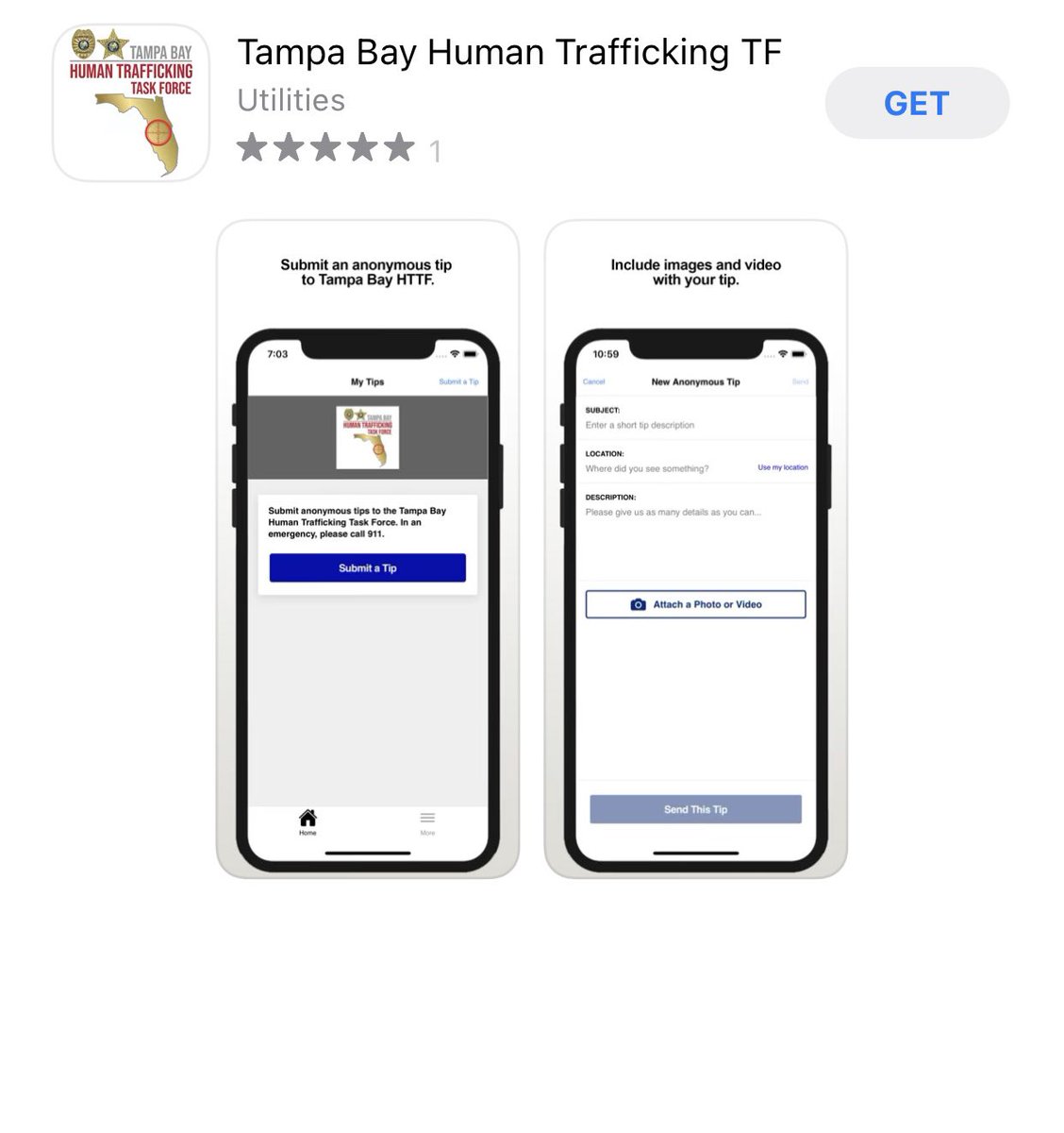 The_FreeNetwork's tweet photo. Have you downloaded the Tampa Bay Human Trafficking Task Force app?  The app, available on both Apple and Google app stores, will allow anonymous users to submit information on potential human trafficking situations. 

#TampaBay #TampaFL #EndHumanTrafficking https://t.co/VnxJE8hZai
