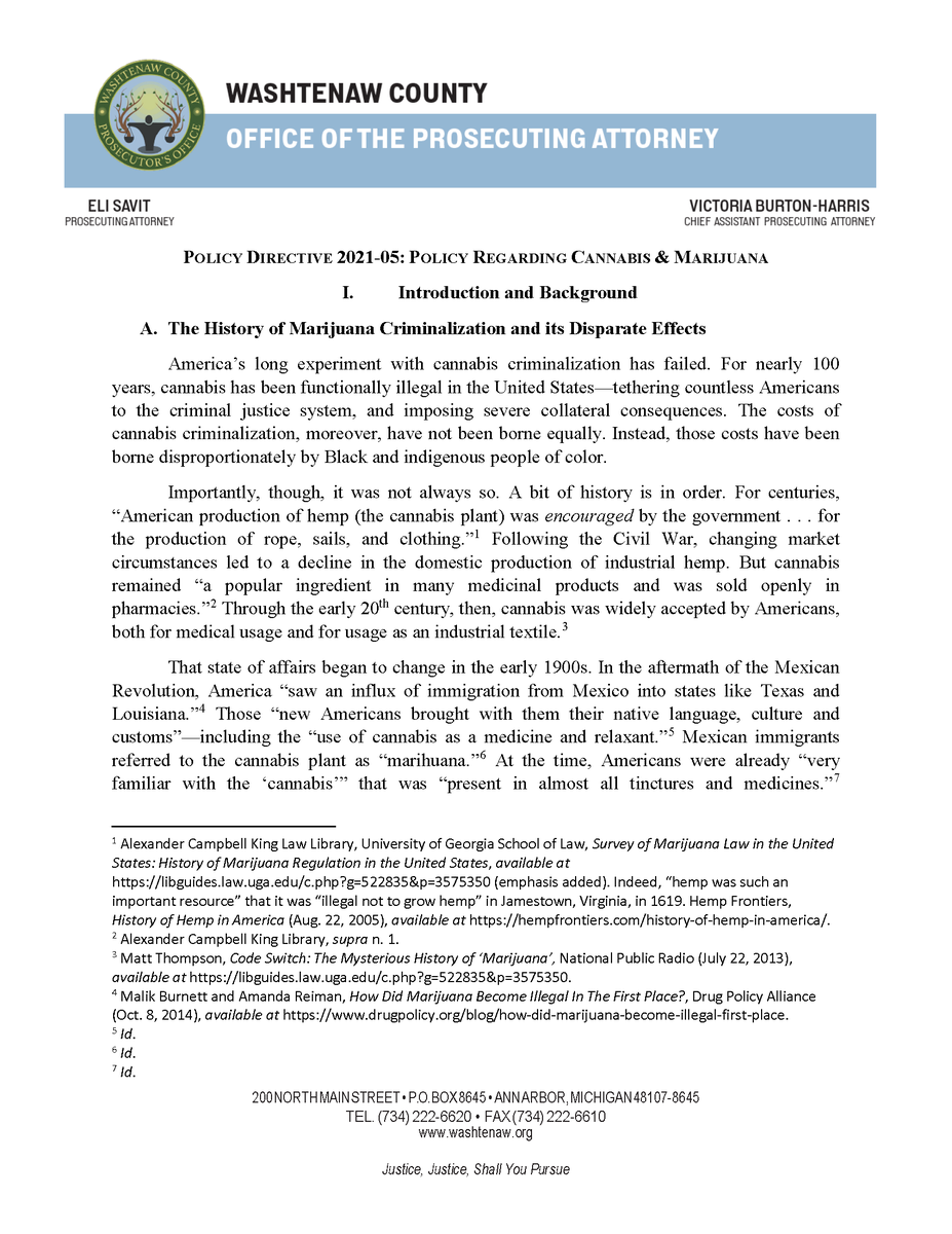 Today, I’m pleased to announce that we'll no longer be charging cases related to marijuana or entheogenic plants (naturally occurring psychedelics). We'll also—categorically—be supporting expungement of old records relating to those substances, if someone’s legally eligible. /1