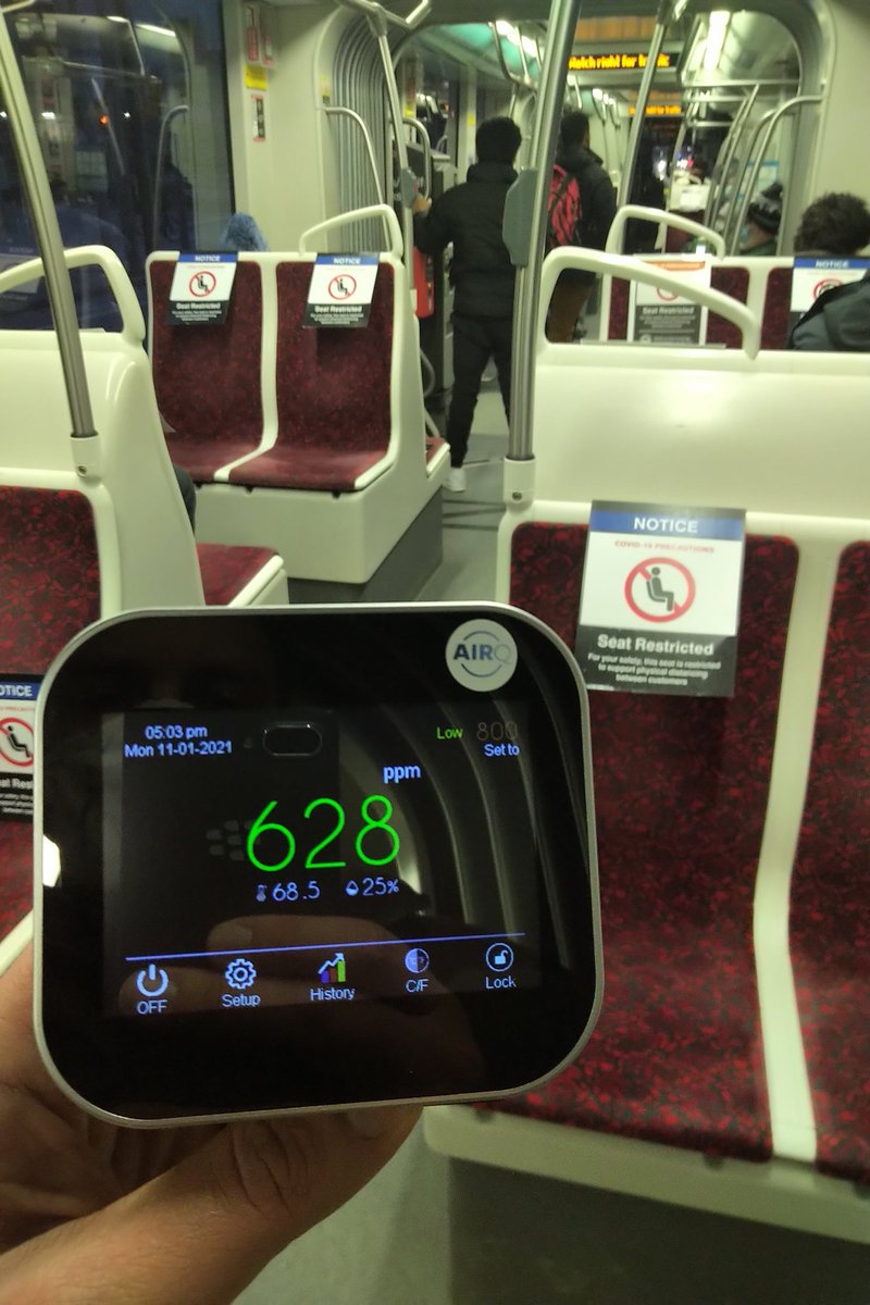 And for your  #Toronto commute, the  #ttc has good quality air (when relatively empty) . I'll brave a reading at rush hour later today. We can't manage what we don't measure. Co2 sensors  @AirQ007 should be in all public spaces.