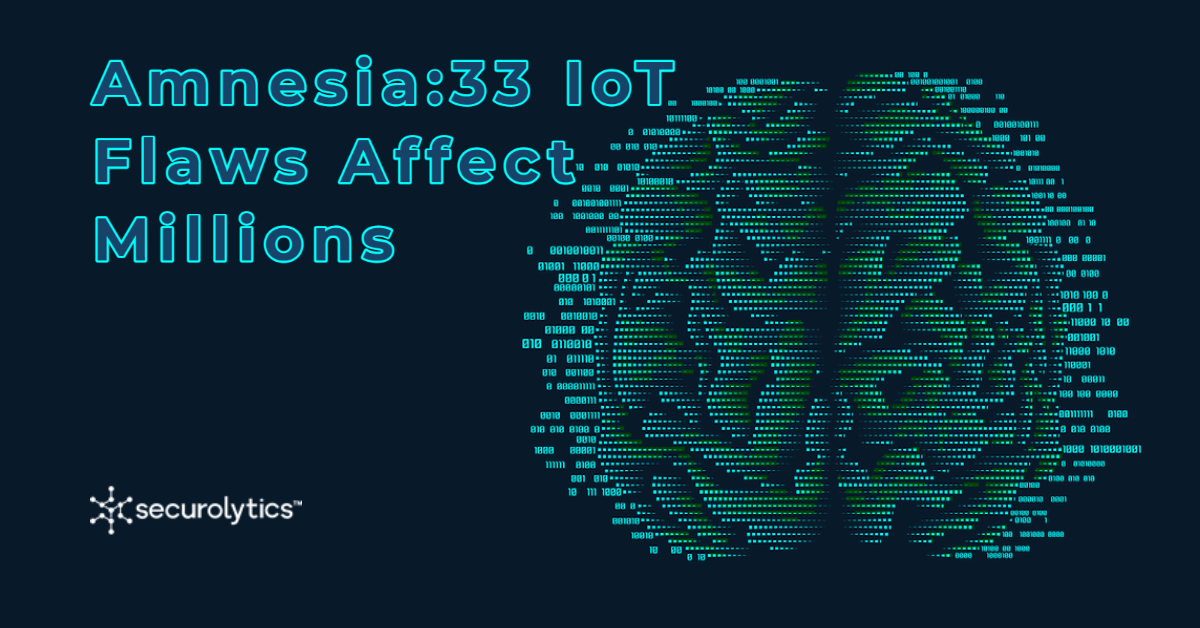 securolytics's tweet photo. #Amnesia33 is a suite of 33 unique #IoT #connecteddevice #vulnerabilities that impact millions of #devices in use today. Our latest blog post explores these flaws and how to counter them.
https://t.co/MZtlg3ulkU https://t.co/IrRjW7VFKE