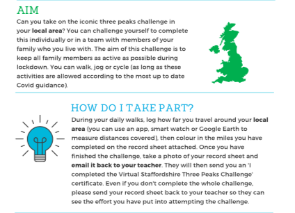 Have you started the Staffordshire and Stoke on Trent Virtual Three Peaks challenge yet? Ask your school for information on how to take part. #Staffslockdown3peaks