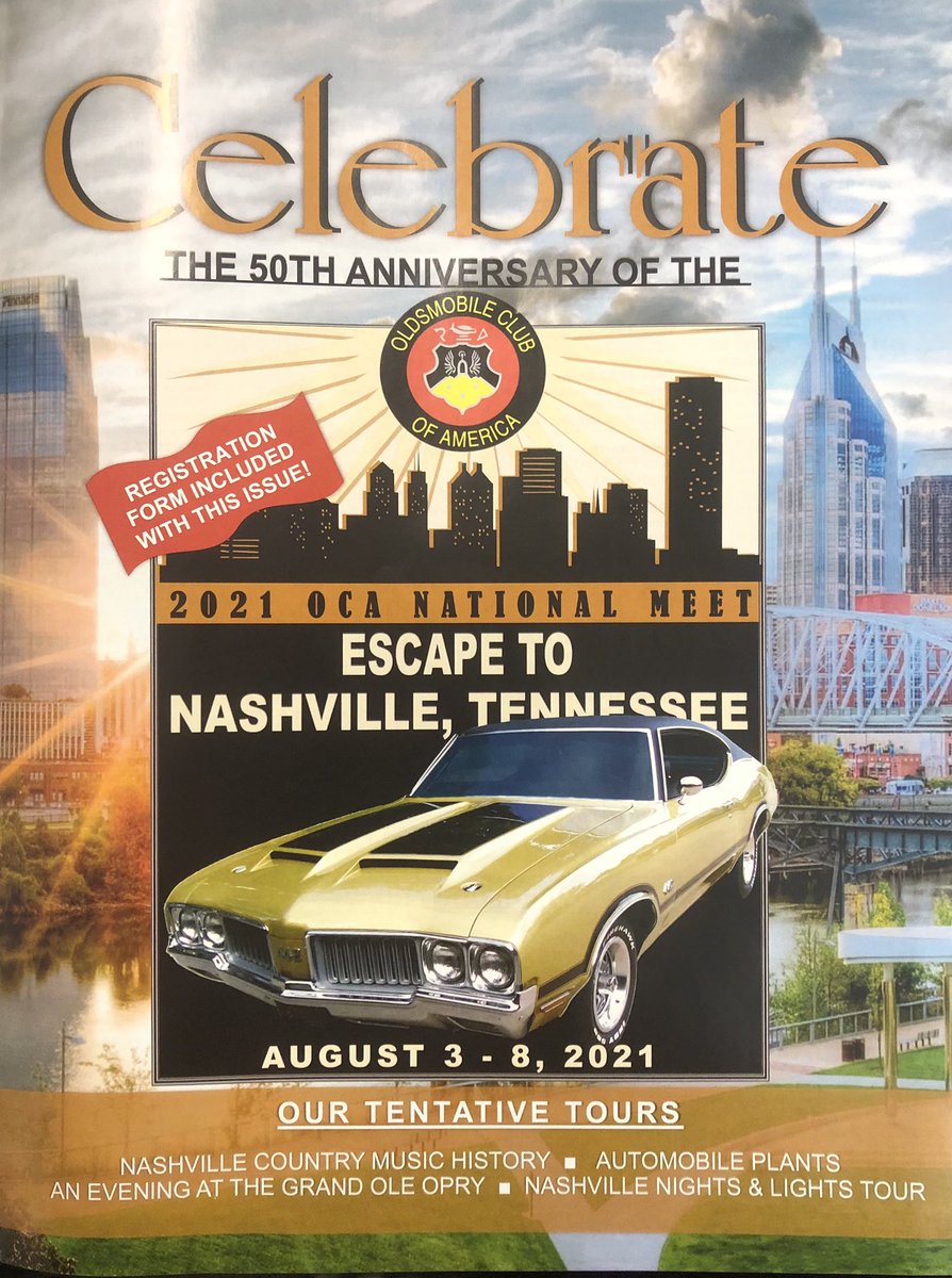 OldsClubAmerica's tweet photo. The 2021 Oldsmobile Club of America National Show will be in Murfreesboro, Tennessee and will celebrate the 50th anniversary of OCA! Join us for a fun filled week! https://t.co/JeQWn2Hkws