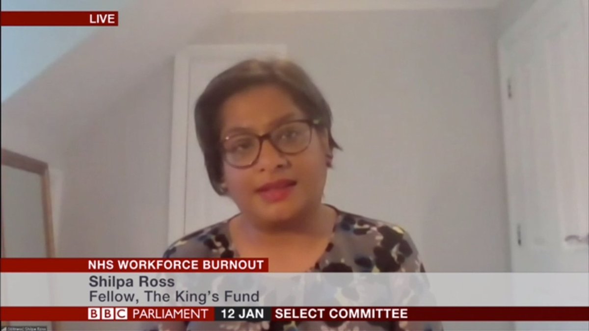 .<a href="/TheKingsFund/">The King's Fund</a>'s <a href="/ShilpaRoss/">Shilpa Ross</a> telling <a href="/CommonsHealth/">Health and Social Care Committee</a> that many ethnic minority staff in the #NHS feel blocked from career progression whilst seeing different career trajectories for their white counterparts.
More on workforce race inequalities here: 👇
kingsfund.org.uk/publications/w…