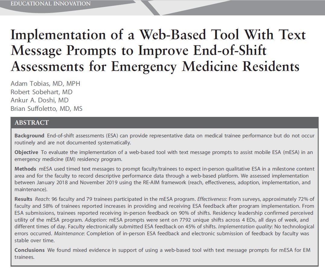 JGME (@journalofgme) on Twitter photo A digital tool utilizing text messaging and web-based entry can improve end-of-shift assessments for medical trainees but has yet to be optimized bit.ly/39oLmfB <a href="/DrAdamEMS/">Dr. Adam Tobias</a> <a href="/sobe_md/">Bob Sobehart</a> <a href="/ankdoshi/">Ankur Doshi</a> #MedEd A digital tool utilizing text messaging and web-based entry can improve end-of-shift assessments for medical trainees but has yet to be optimized bit.ly/39oLmfB <a href="/DrAdamEMS/">Dr. Adam Tobias</a> <a href="/sobe_md/">Bob Sobehart</a> <a href="/ankdoshi/">Ankur Doshi</a> #MedEd