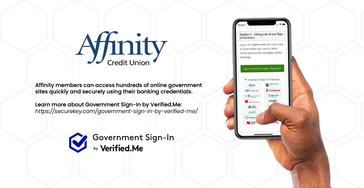 SecureKey's tweet photo. DYK that @Affinity_CU is a trusted partner of #VerifiedMe? Affinity members can access hundreds of online government sites securely using their banking credentials.
Learn more about Government Sign-In by #VerifiedMe: https://t.co/3Unw4FqdUr #digitalidentity https://t.co/2x9MQLjuEq