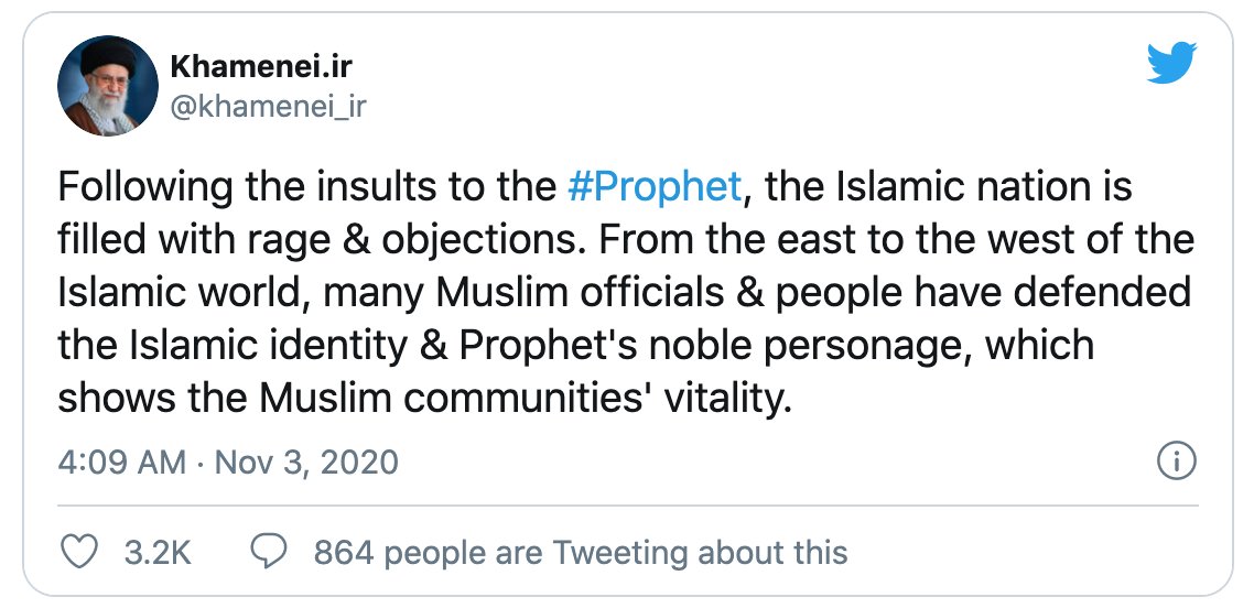 6/ It is never appropriate for a leader of a nation to call for violence against a group of people based on their beliefs as  @khamenei_ir routinely does here on Twitter.