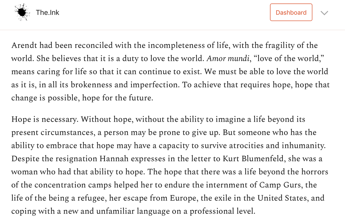 How can you live in a dark time and still hope? It's the question many of us are asking right now, especially those of us doing Dry January. Arendt offers an answer. https://the.ink/p/arendt 