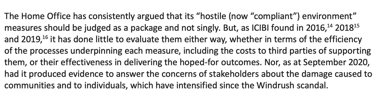 Properly damning from independent inspectors  @IndependentCI on Home Office indifference to the impact of the hostile environment:  https://www.gov.uk/government/news/inspection-report-published-an-inspection-of-the-home-offices-use-of-sanctions-and-penalties