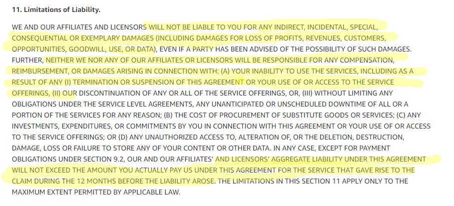 And also, just to cap it off, a limitation of liability that says "you can't recover any lost profit damages against us, you can just get a refund"