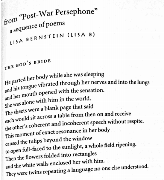 From Lisa Bernstein's "Post-War Persephone"
