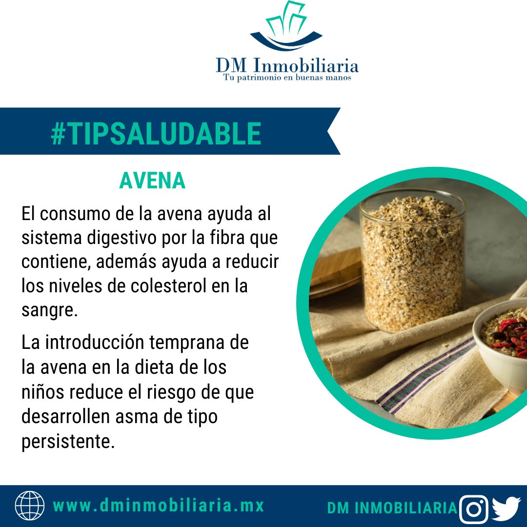 DMInmobiliariaa's tweet photo. ¿Qué tan frecuente consumes avena? 🤔
#DMInmobiliaria #AsesoresCertificados #Tip #Salud #Avena https://t.co/SL5vlcDMW9