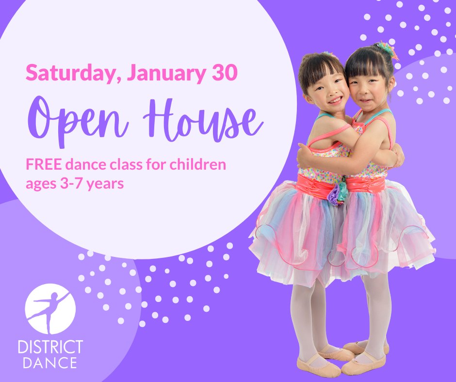 DistrictDanceCo's tweet photo. BIG NEWS 🎉 We are hosting a socially distant open house for children ages 3-7 on January 30th. Come try a FREE class, learn about all our safety measures, and tour our space. We can't wait to meet our new friends!

Click here to learn more &amp; RSVP:  https://t.co/yZvJYY9w1G https://t.co/YGxkoijBZt