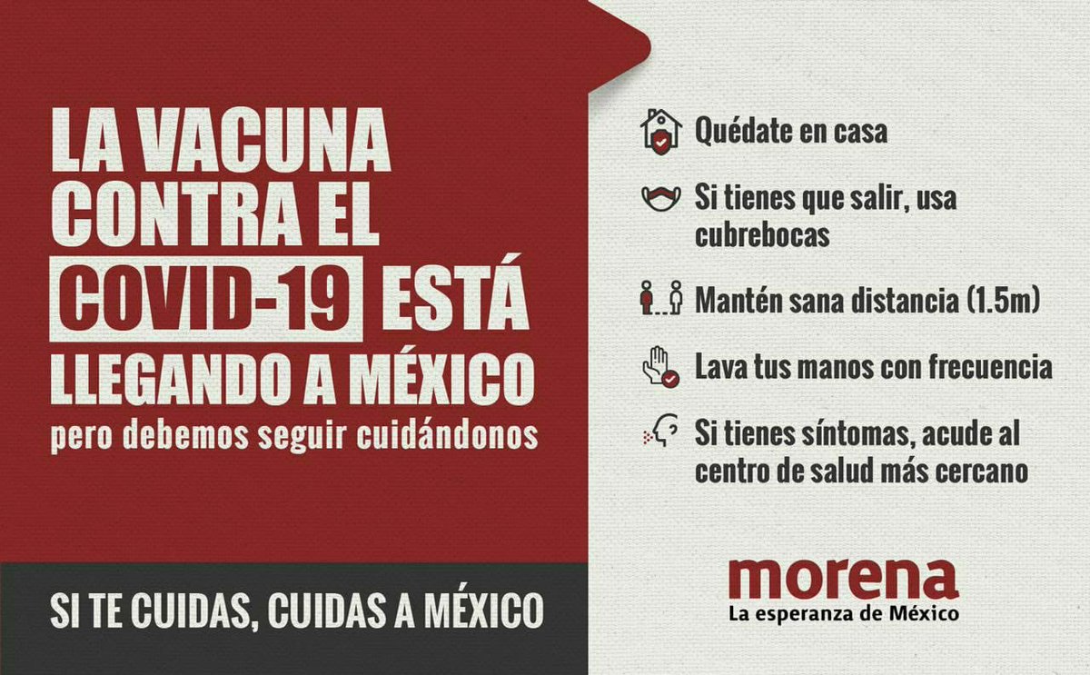 El gobierno de la #4T trabaja para que todos y todas recibamos la vacuna contra el #COVID19 de forma segura y gratuita. Mientras tanto, continuemos siendo solidarios y protejámonos para ayudar a reducir los contagios. Unidos vamos a salir adelante.