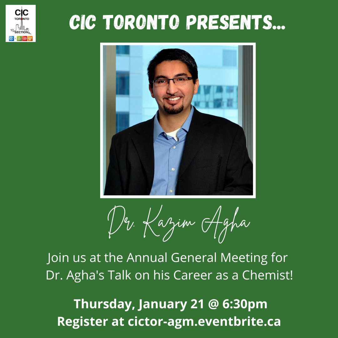 CIC Toronto 🧪 (@cictoronto) on Twitter photo Join us and Dr. Kazim Agha for a dive into his career journey. Kazim currently works in patent law as a Partner at Ridout & Maybee LLP and is a Director of Local Sections at the <a href="/CIC_ChemInst/">Chemical Institute of Canada</a>.
For more info on Kazim and to register, use the link in our profile. #ChemistryatWork Join us and Dr. Kazim Agha for a dive into his career journey. Kazim currently works in patent law as a Partner at Ridout & Maybee LLP and is a Director of Local Sections at the <a href="/CIC_ChemInst/">Chemical Institute of Canada</a>.
For more info on Kazim and to register, use the link in our profile. #ChemistryatWork