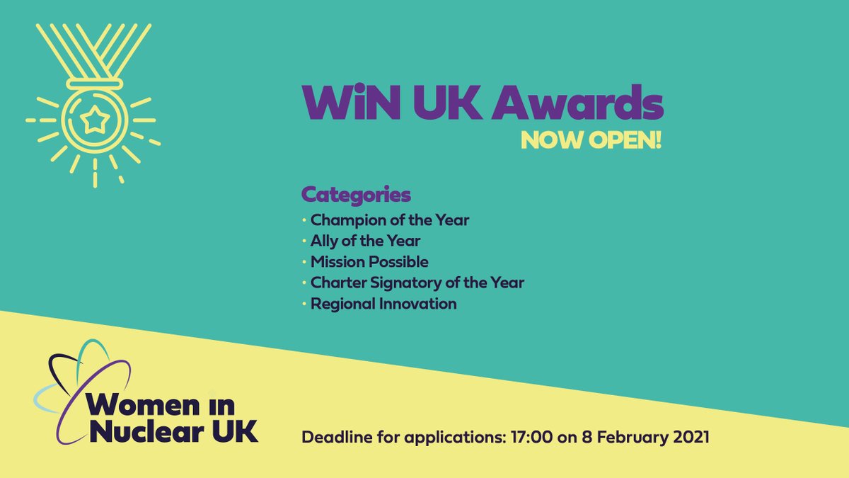 WiNuclear's tweet image. Applications are now open for our prestigious #awards which recognise and celebrate those who have gone above and beyond to promote gender balance and #diversity across the #nuclear sector. Deadline for submissions is 17:00 on 8 February 2021 - apply here winuk.org.uk/apply-for-win-…