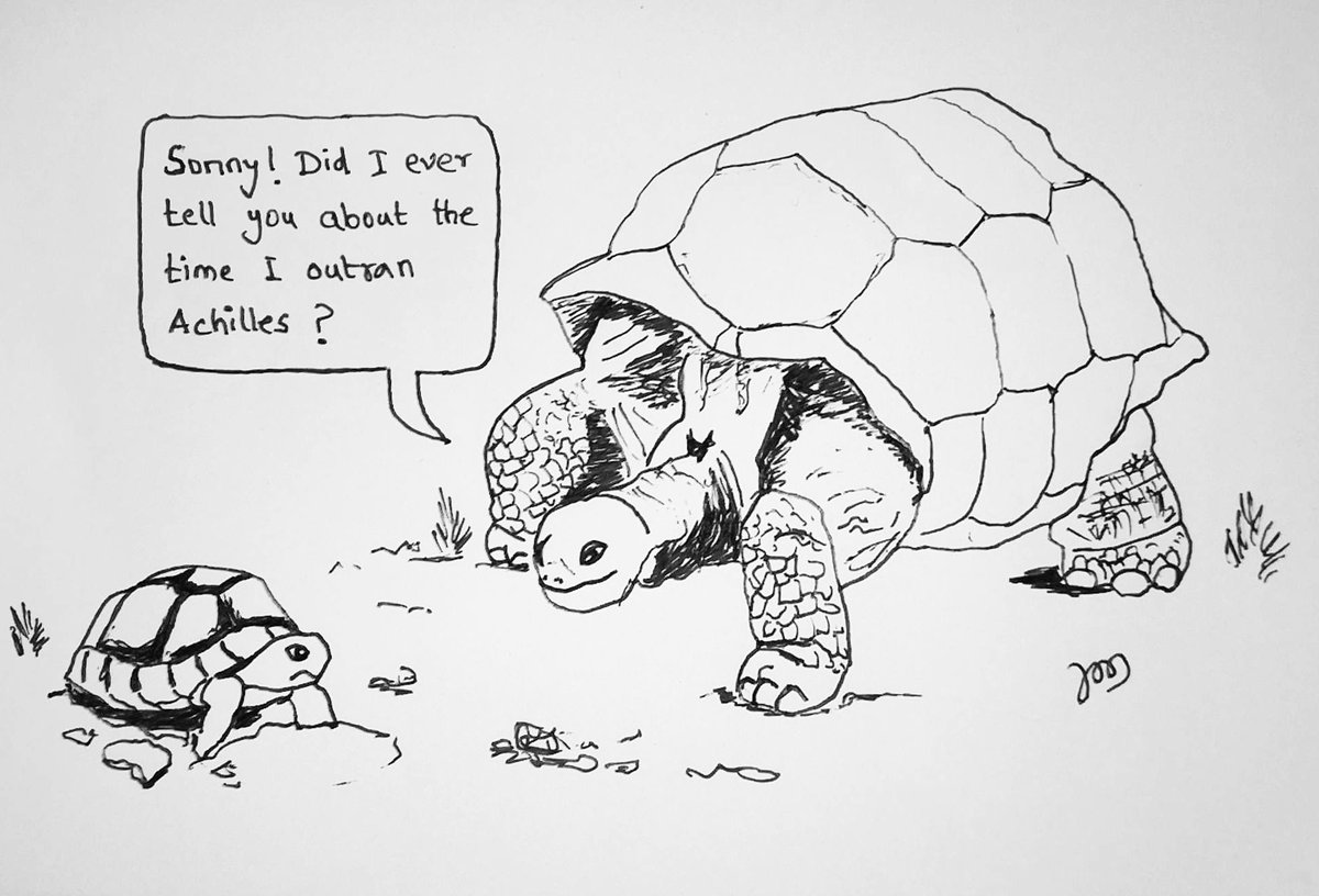 confusedmartian's tweet image. Rumour has it that he&apos;s still trying to catch up. #animalcomics #sciencehumor #zenosparadox
