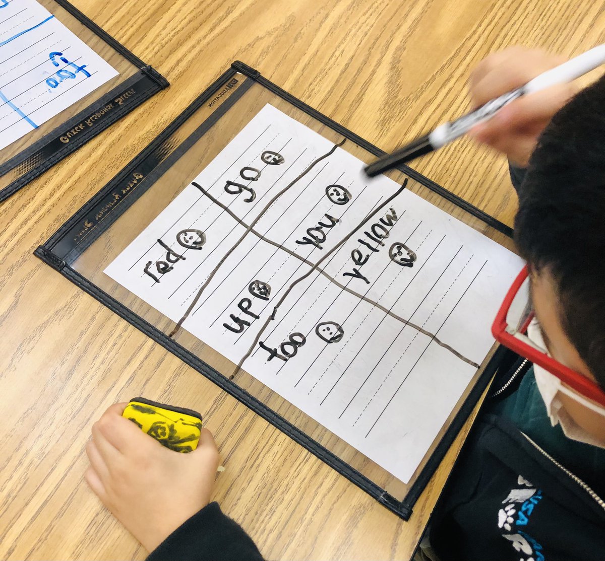 MrsSMendozaCPE's tweet photo. New BINGO with my kinder friends. They choose their words for their boards. No chips just happy faces ๐ Erase and start again. @blackbearsroar #ELs #sightwords #ccpssucess #ccpsELs https://t.co/8eLLQeAHZm