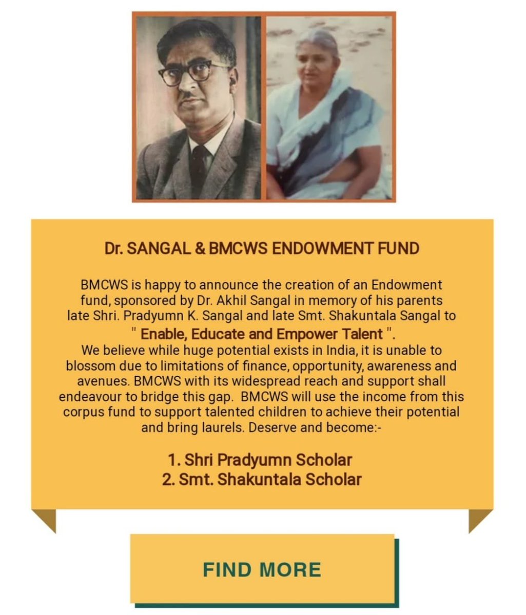 *Happy to share with you an initiative.
The announcement on their home page is as above. More details can be seen by clicking on the link  thebmcws.com/scholarships  
Please disseminate this information in your groups and contacts to help find TALENT in need of enabling support.