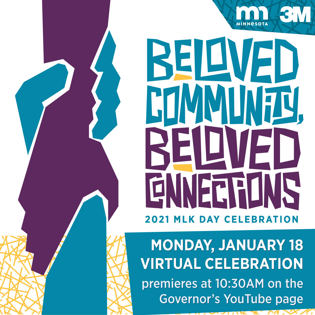 MnDOT's tweet image. Add the MLK Day Celebration to the top of your virtual events for 2021! On Jan. 18, we’ll gather across Minnesota to honor and celebrate Dr. King, Black excellence, and civil rights. #MNMLK