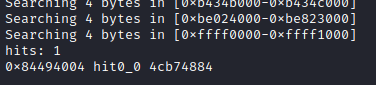 ... to account for the architecture endianess).The result is promising: Only one hit, for a search across the whole address space: