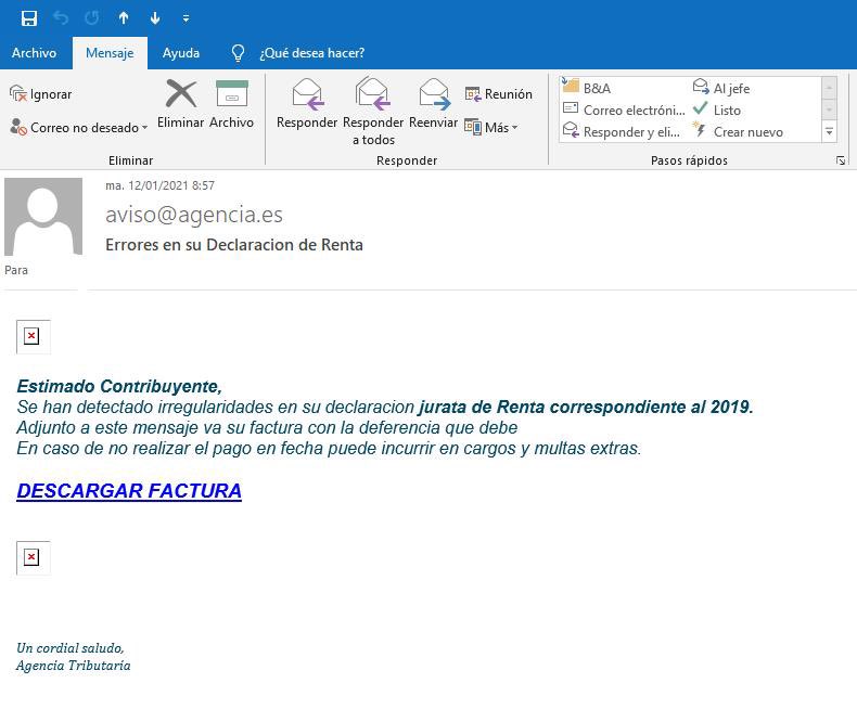 👀⚠️ Con cualquier excusa, en este caso un error en la declaración de renta, alguien pretende hackear nuestro ordenador. Tened cuidado 

#Virus #Renta #Declaracion #Asesoria #Barcelona #Madrid #Peligro #Hackear #Correo #Bernaldezyasociados