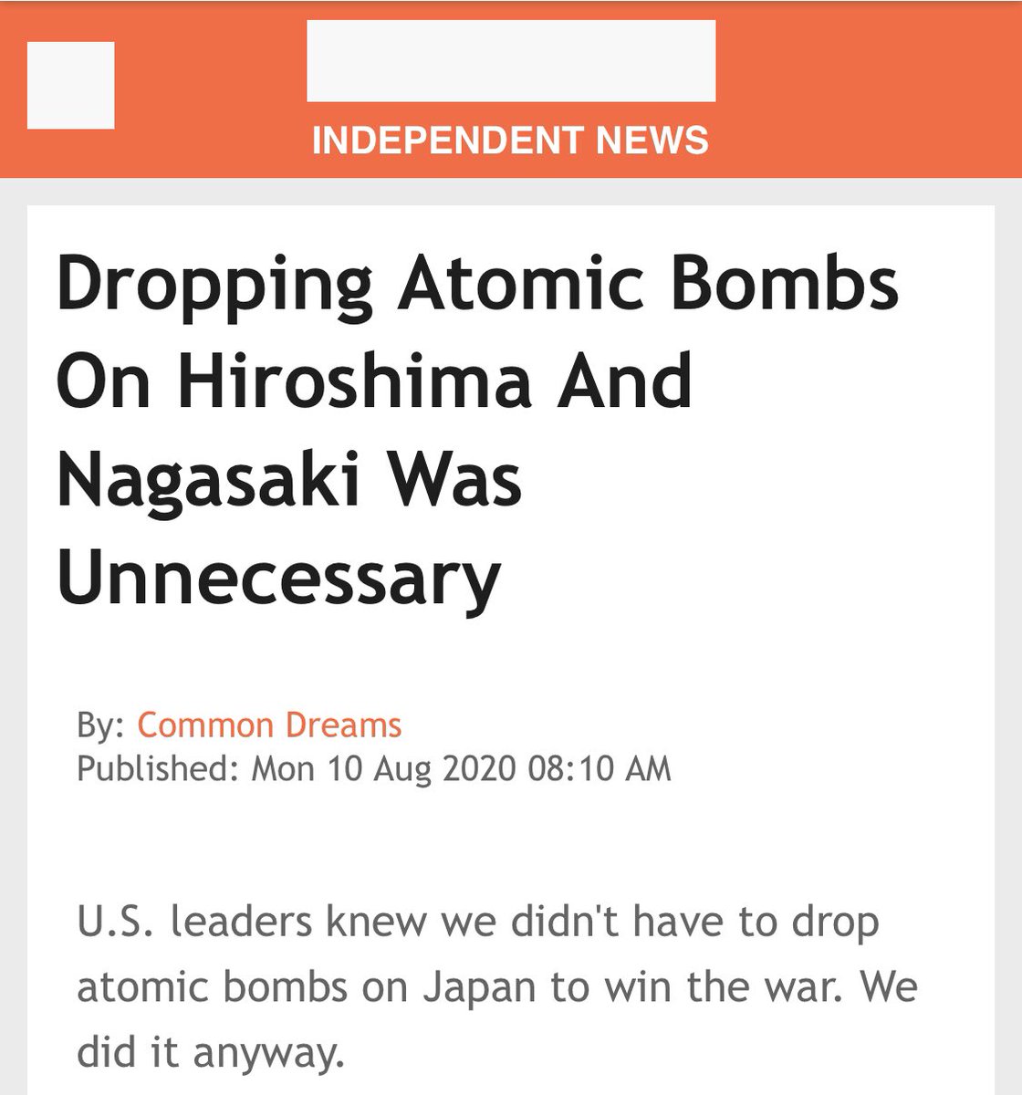 public opinion is where we can have the most influence, we can't trust those idiots in power anyway. so pls, whenever the topic comes up, try to convert at least one person into an anti nuclear warfare (&anti-war) proponent. our lives & planet depend on it  https://www.google.ch/amp/s/m.scoop.co.nz/stories/HL2008/S00071/dropping-atomic-bombs-on-hiroshima-and-nagasaki-was-unnecessary.htm