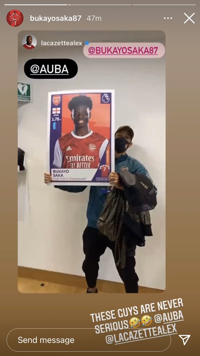 afcstuff's tweet image. Bukayo Saka &amp;amp; Pierre-Emerick Aubameyang respond to Alexandre Lacazette’s Instagram story:

Saka: “These guys are never serious🤣🤣” [IG: bukayosaka87]

Aubameyang: “Prince of Arsenal 😍🤣😂” [IG: auba]

#afc