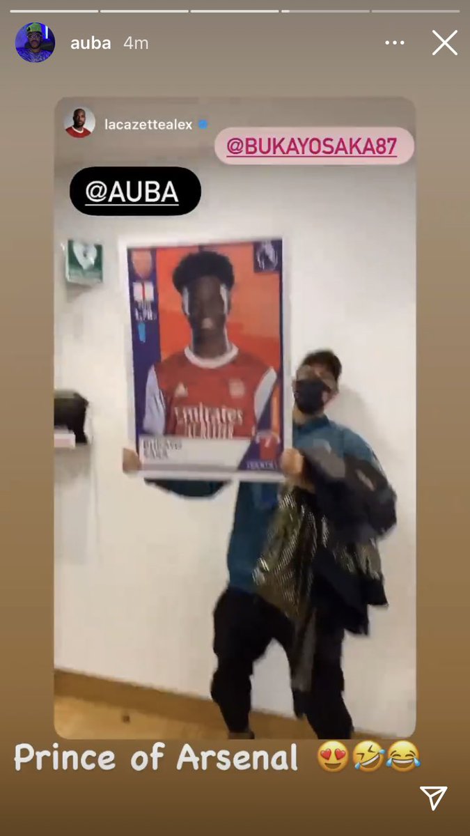 afcstuff's tweet image. Bukayo Saka &amp;amp; Pierre-Emerick Aubameyang respond to Alexandre Lacazette’s Instagram story:

Saka: “These guys are never serious🤣🤣” [IG: bukayosaka87]

Aubameyang: “Prince of Arsenal 😍🤣😂” [IG: auba]

#afc