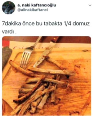 Biri, 7 dakikada çeyrek domuz yiyen Canan Hanım'a domuz etinin haram olduğunu söyleyebilir mi:))