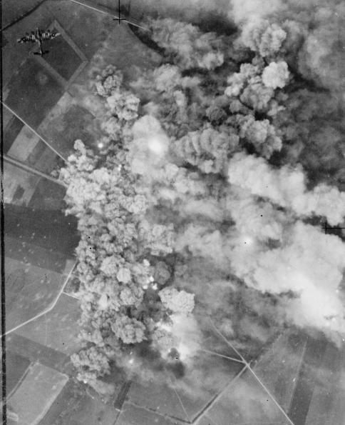 III Flakkorps' 88mm guns returned fire, but Several thousand tons bombs were unleashed on the defenders.Cagny... as the bombs slam in. /7