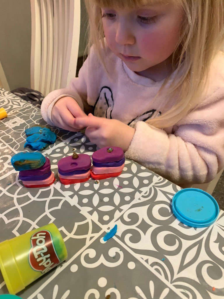 DeltaRowenaAc's tweet photo. One of the children in Nursery has been working very hard at home to build a new wall for Humpty Dumpty out of Playdough. #remotelearningfun https://t.co/GCaZGuX9rM